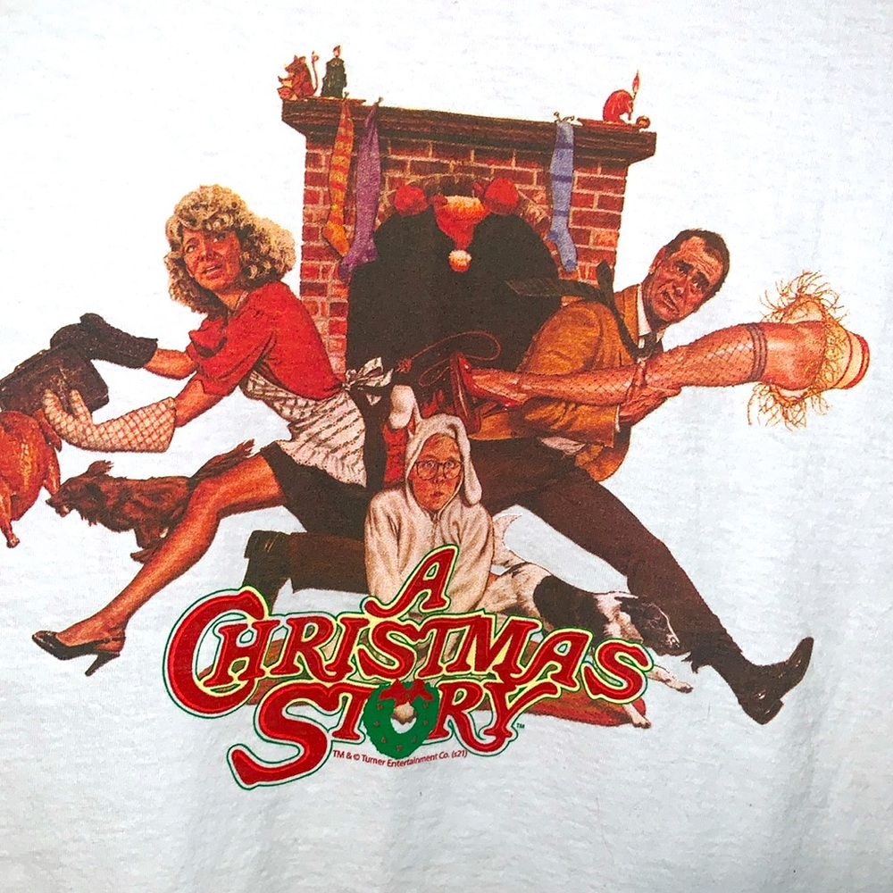 A Christmas Story Movie Poster T Shirt Womens S White Graphic Holiday Y2K